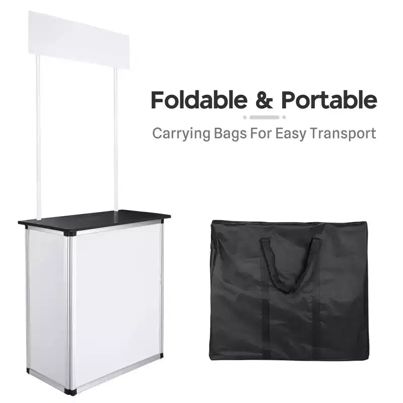 Mostrador promocional desplegable, mesa portátil para stand de demostración con soporte para pancarta, paquete de 2