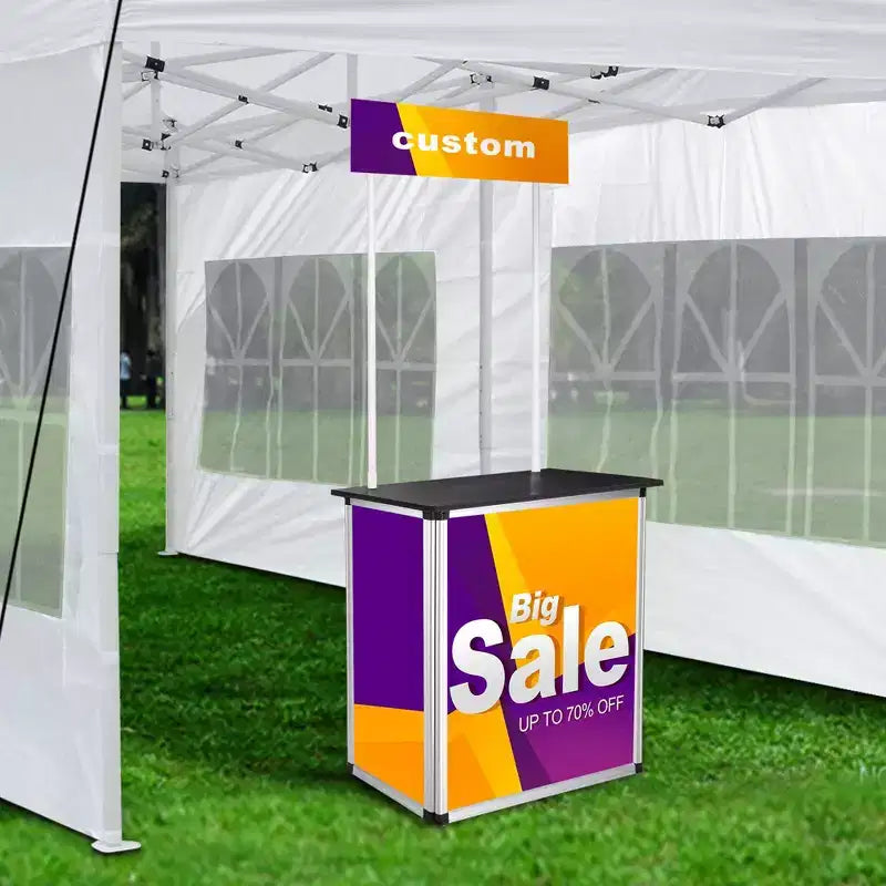 Comptoir promotionnel pliable avec table, stand de démonstration portable avec bannière (lot de 2)
