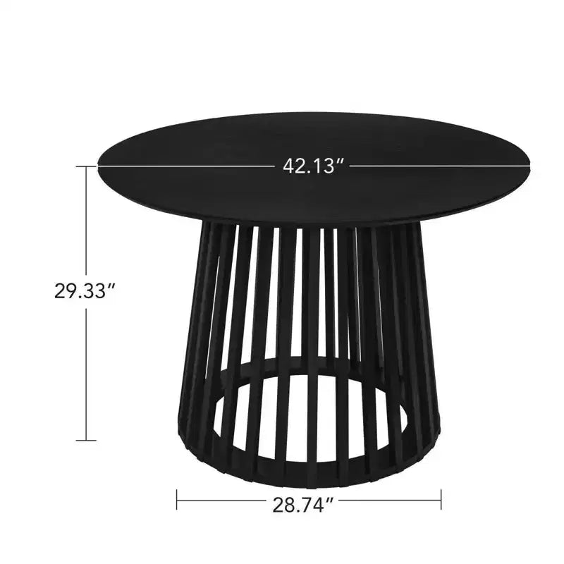 Table ronde de salle à manger en bois avec moulures en grille