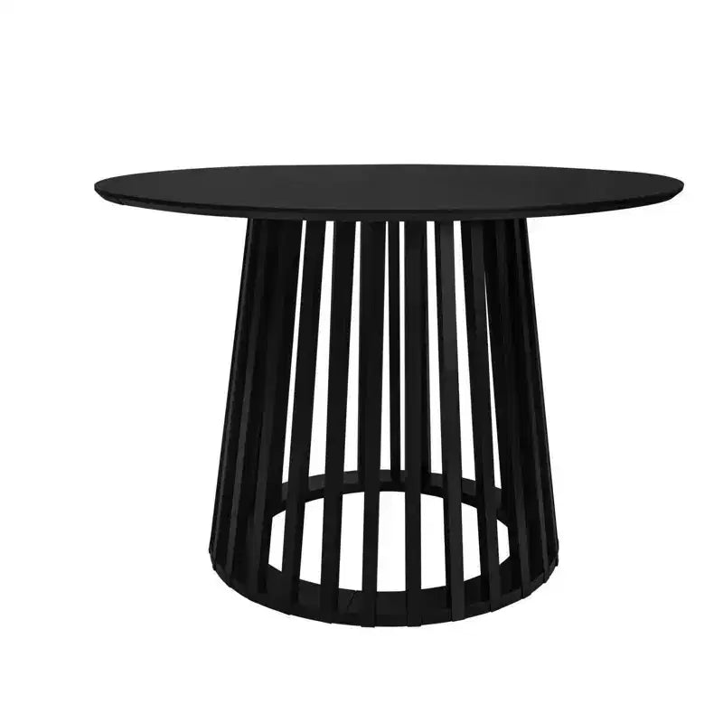 Table ronde de salle à manger en bois avec moulures en grille
