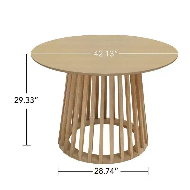 Mesa redonda de comedor de madera con molduras de rejilla