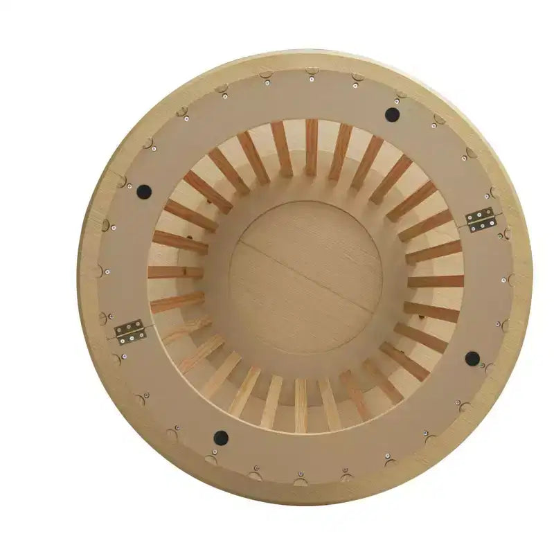 Mesa redonda de comedor de madera con molduras de rejilla