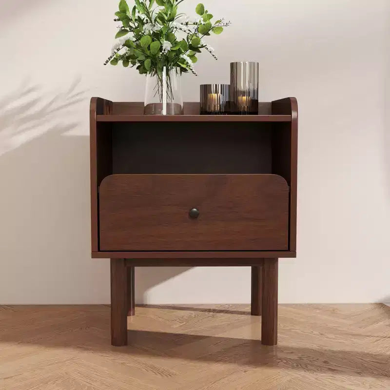 Ensemble de chambre à coucher de 2 pièces, lit plateforme avec table de chevet, noyer naturel, Queen