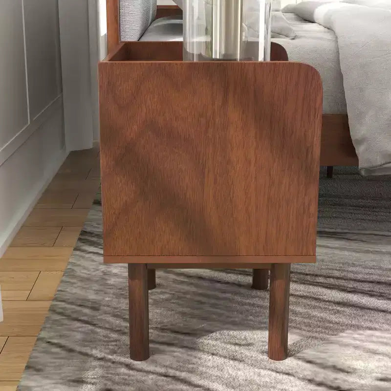 Ensemble de chambre à coucher de 2 pièces, lit plateforme avec table de chevet, noyer naturel, Queen
