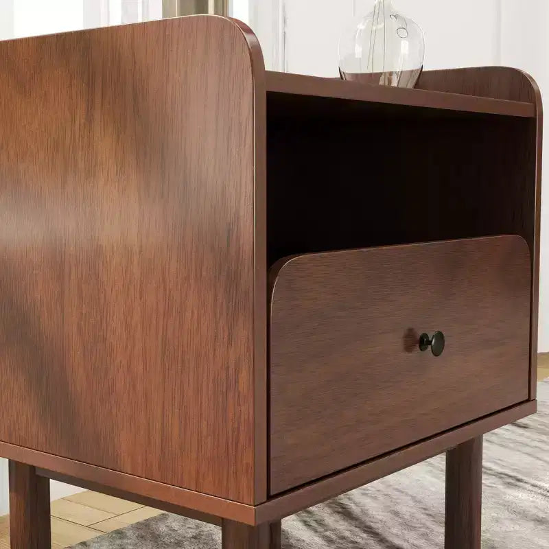 Ensemble de chambre à coucher de 2 pièces, lit plateforme avec table de chevet, noyer naturel, Queen