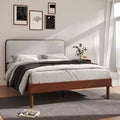 Ensemble de chambre à coucher de 2 pièces, lit plateforme avec table de chevet, noyer naturel, Queen