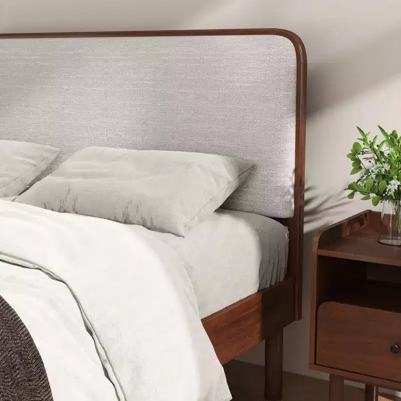 Ensemble de chambre à coucher de 2 pièces, lit plateforme avec table de chevet, noyer naturel, Queen