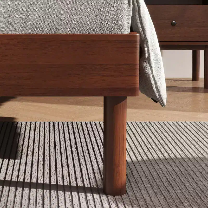 Ensemble de chambre à coucher de 2 pièces, lit plateforme avec table de chevet, noyer naturel, Queen