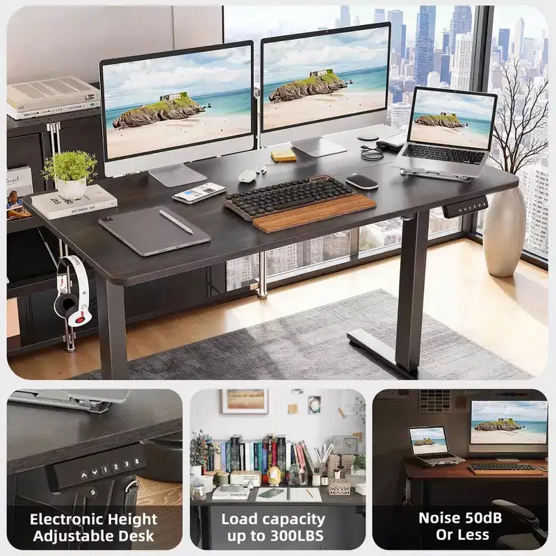 Elektrischer Stehschreibtisch in Walnussoptik, 48x24 - für das Homeoffice, mit geteilter Tischplatte und höhenverstellbar