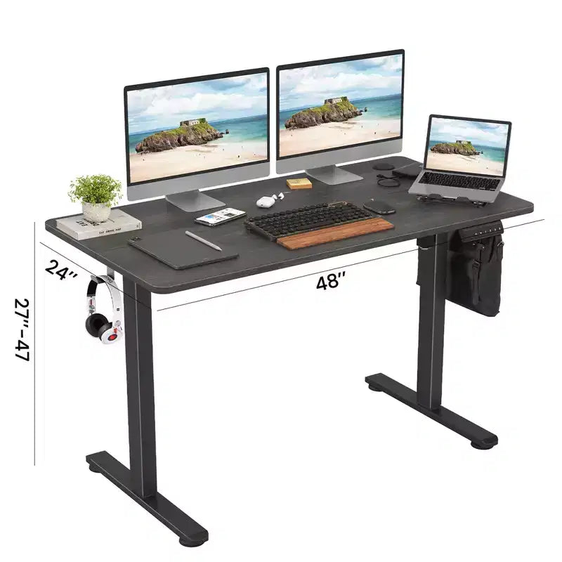 Elektrischer Stehschreibtisch in Walnussoptik, 48x24 - für das Homeoffice, mit geteilter Tischplatte und höhenverstellbar