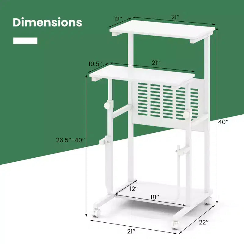 Bureau assis-debout réglable avec repose-pieds, panneau en maille et roulettes verrouillables, pour bureau à domicile