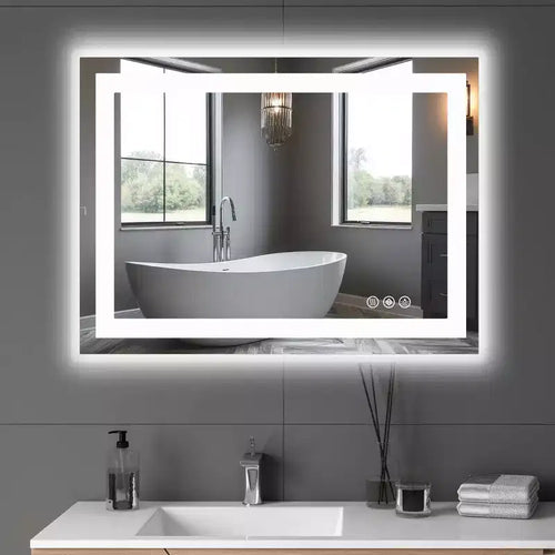 Miroir intelligent de salle de bain de 28x36 pouces, miroir de toilette à cadre en aluminium avec système antibuée, blanc