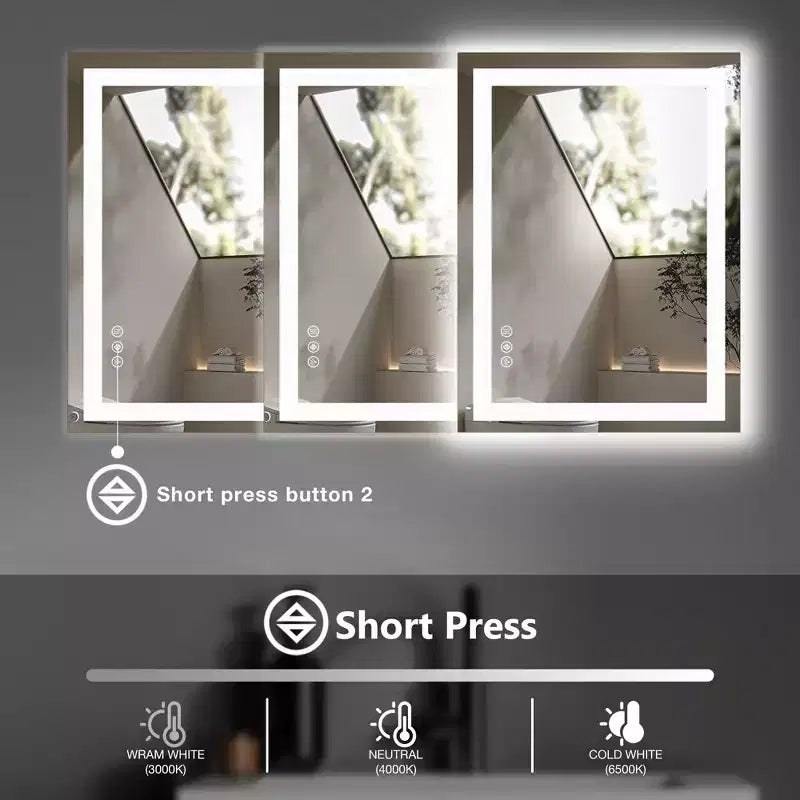 Espejo inteligente para baño de 28x36 pulgadas, espejo de tocador con marco de aluminio y desempañador, blanco