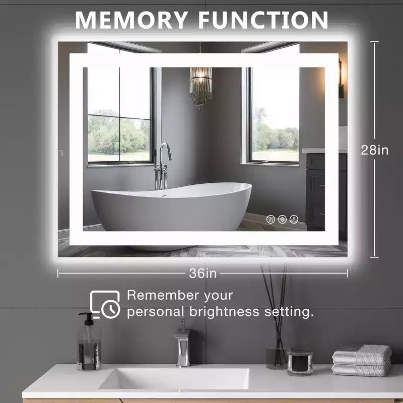Espejo inteligente para baño de 28x36 pulgadas, espejo de tocador con marco de aluminio y desempañador, blanco