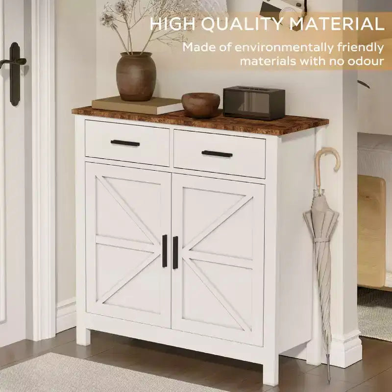 Meuble de rangement de cuisine blanc, buffet moderne de style ferme avec rangement, bar à café avec 2 tiroirs et 2 portes
