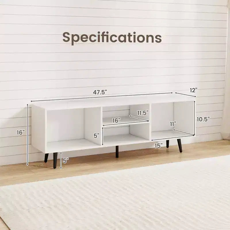 Gabinete consola de 47.5 pulgadas para televisores de 55 pulgadas, con estantes de almacenamiento y patas de metal reforzadas, blanco/marrón