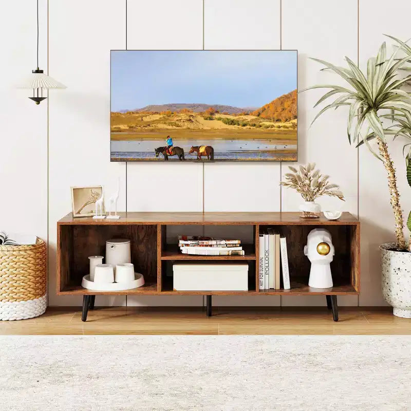 Konsolenschrank, 47.5, für 55-Inch-Fernseher, mit Ablagefächern, robusten Metallbeinen, Weiß/Braun