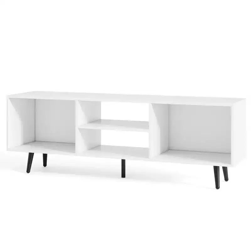 Gabinete consola de 47.5 pulgadas para televisores de 55 pulgadas, con estantes de almacenamiento y patas de metal reforzadas, blanco/marrón