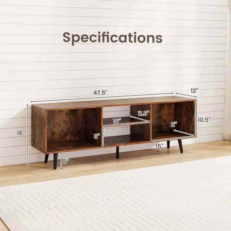 Gabinete consola de 47.5 pulgadas para televisores de 55 pulgadas, con estantes de almacenamiento y patas de metal reforzadas, blanco/marrón