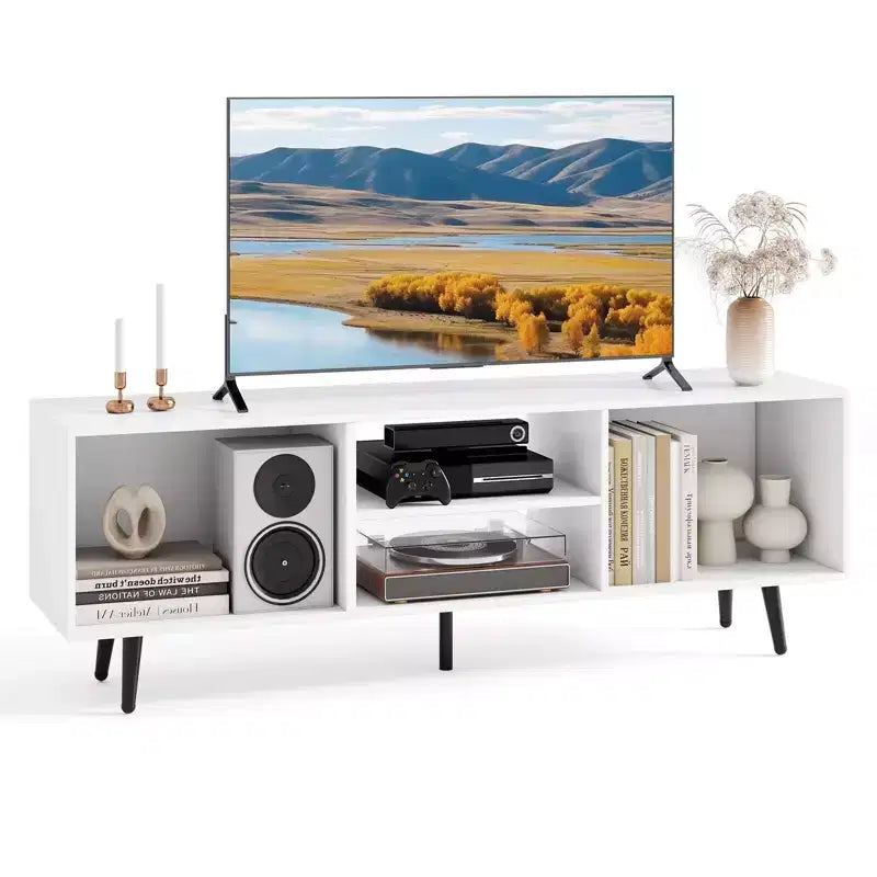 Konsolenschrank, 47.5, für 55-Inch-Fernseher, mit Ablagefächern, robusten Metallbeinen, Weiß/Braun