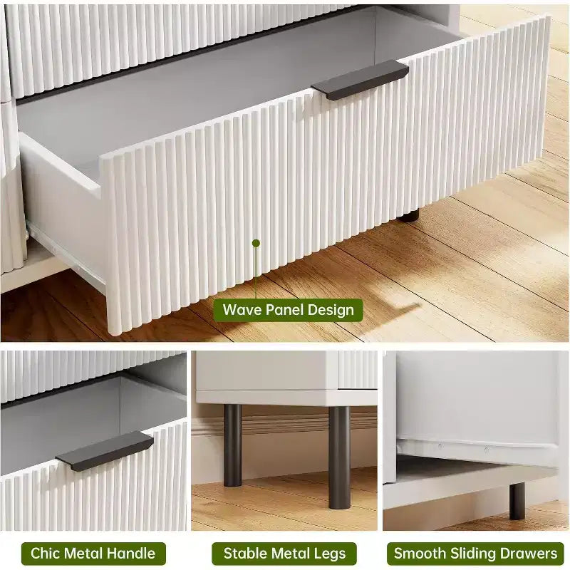 Commode moderne avec pieds en métal, commode à 3 tiroirs, table de chevet en bois avec rangement et dispositif anti-basculement, pour la chambre ou le salon, blanc