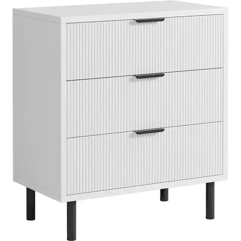 Moderne Kommode mit Metallbeinen, Kommode mit 3 Schubladen, Nachttisch aus Holz mit Stauraum und Kippsicherung, fürs Schlafzimmer und Wohnzimmer, Weiß