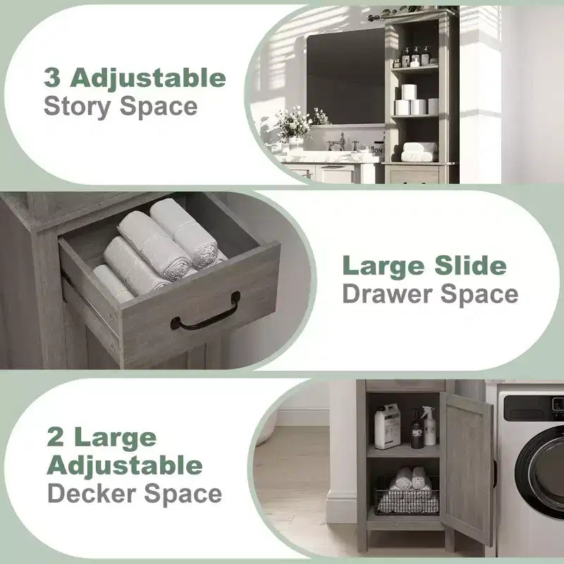 Armoire de rangement haute et étroite pour salle de bains, armoire mince autoportante pour petits espaces, armoires de rangement modernes pour salle de bains avec étagères et tiroir