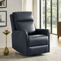Sillón reclinable eléctrico de cuero auténtico, estilo transicional, con puertos USB - AZUL MARINO
