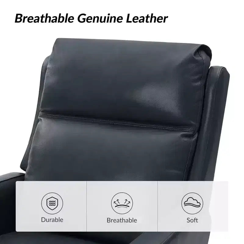 Sillón reclinable eléctrico de cuero auténtico, estilo transicional, con puertos USB - AZUL MARINO