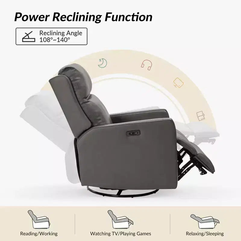 Sillón reclinable eléctrico de cuero auténtico, estilo transicional, con puertos USB, juego de 2 - GRIS
