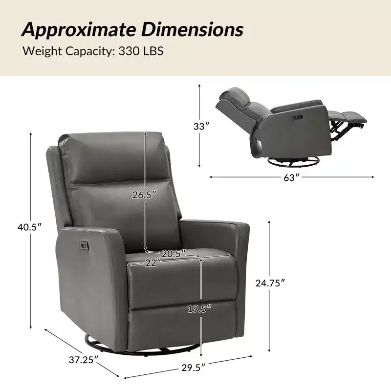 Sillón reclinable eléctrico de cuero auténtico, estilo transicional, con puertos USB, juego de 2 - GRIS