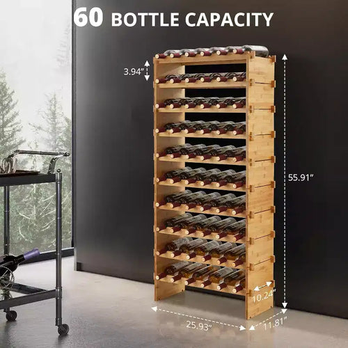 Estantes modulares apilables para vino de 4 niveles, capacidad para 36 botellas, estantes expositores de vino de bambú, soporte para botellas estable sin tambaleos