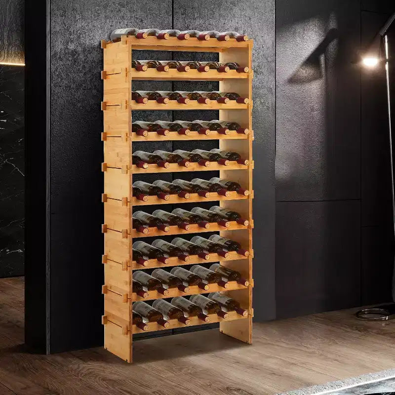 Modulare, stapelbare Weinregale mit 4 Etagen, Holzregal für 36 Flaschen, Weinregal aus Bambus, kippsicherer Flaschenhalter