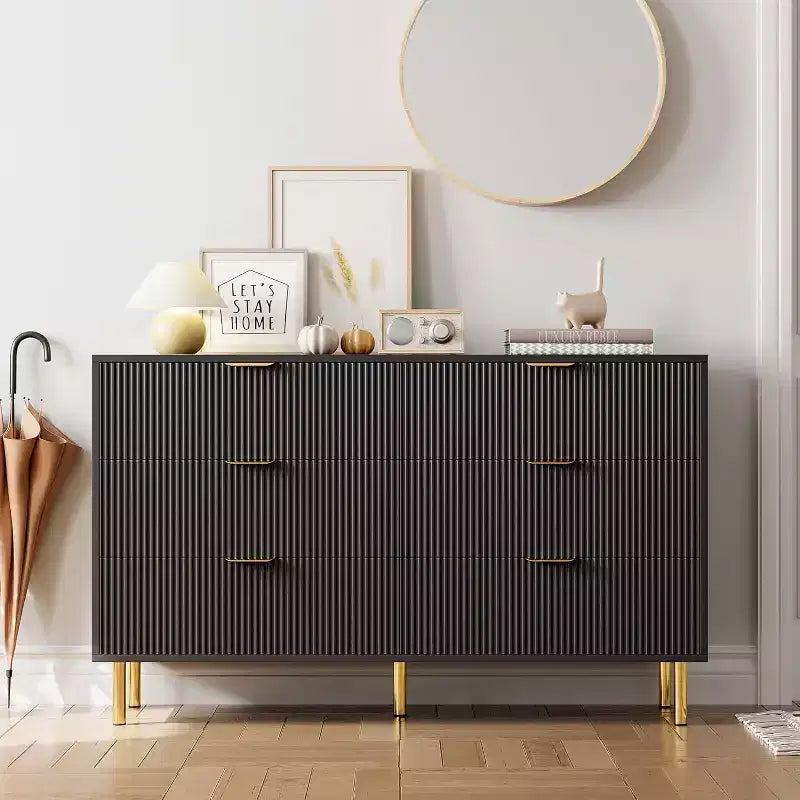 Cómoda de 6 cajones para dormitorio, organizador de almacenamiento moderno de madera, con tiradores metálicos dorados y dispositivo antivuelco, para sala de estar