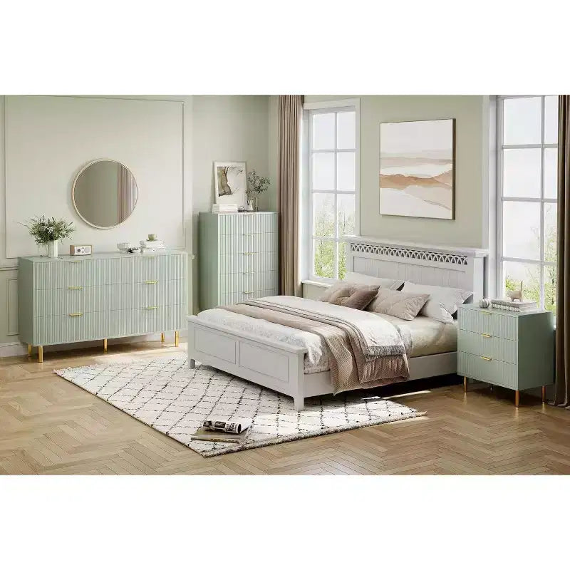 Cómoda de 6 cajones para dormitorio, organizador de almacenamiento moderno de madera, con tiradores metálicos dorados y dispositivo antivuelco, para sala de estar