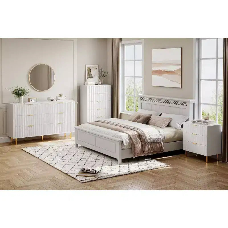 Cómoda de 6 cajones para dormitorio, organizador de almacenamiento moderno de madera, con tiradores metálicos dorados y dispositivo antivuelco, para sala de estar