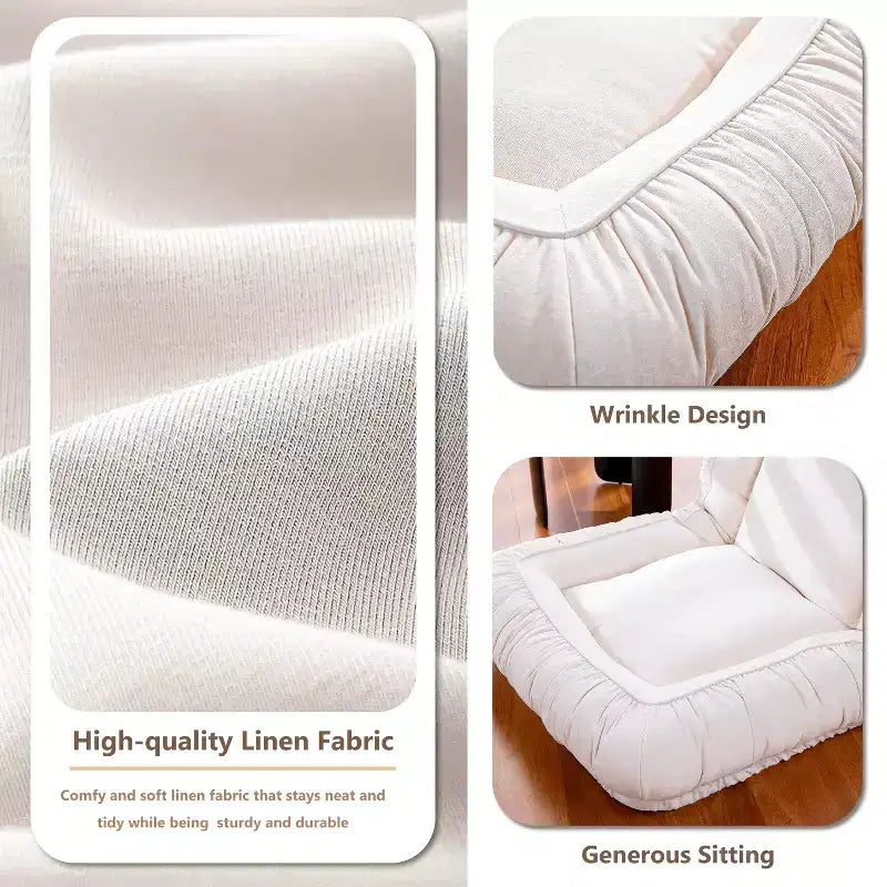 Fauteuil de sol inclinable de 67 en lin, siège ergonomique avec rembourrage en coton, canapé de détente pour enfants et adultes