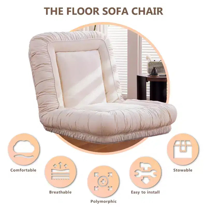 Fauteuil de sol inclinable de 67 en lin, siège ergonomique avec rembourrage en coton, canapé de détente pour enfants et adultes