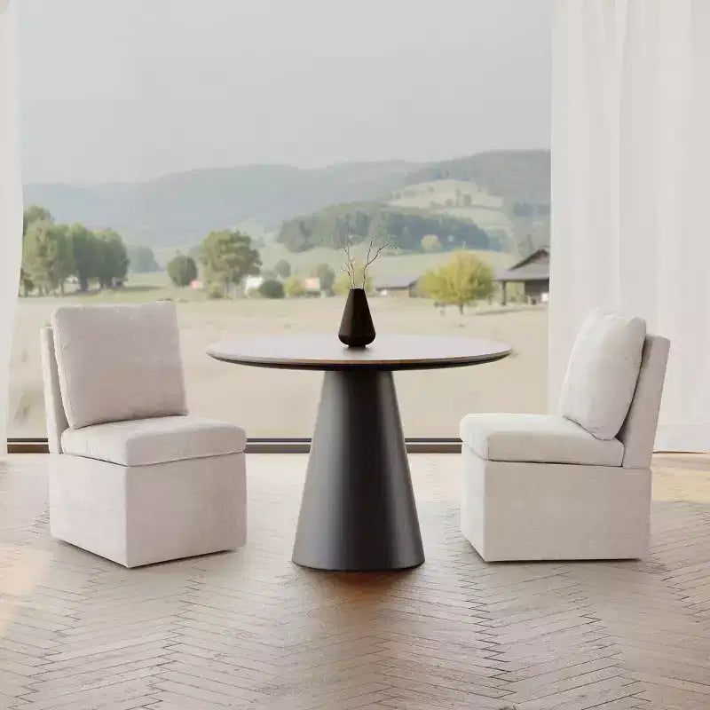 Sillas de comedor modernas sin brazos, tapizadas en chenilla y con ruedas (juego de 2), color topo