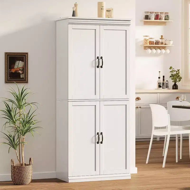 Hoher Küchenschrank, 70, mit 4 Türen und 2 verstellbaren Einlegeböden, moderner Holzschrank, freistehender hoher Küchenschrank zur Aufbewahrung