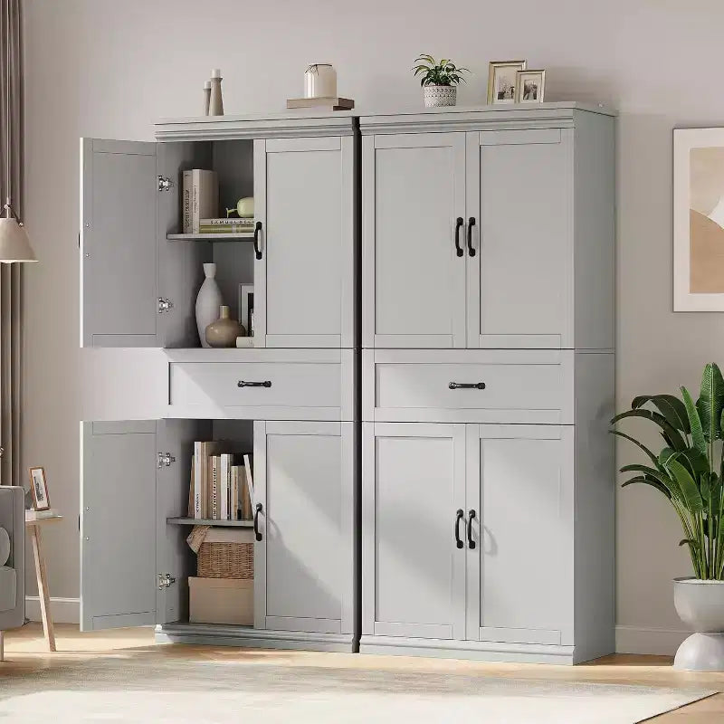 Meubles de rangement de cuisine hauts de 70 avec 4 portes et 2 étagères réglables, placard moderne en bois, meuble de rangement de cuisine haut autoportant