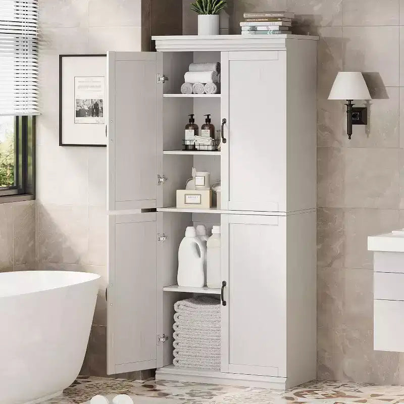 Meubles de rangement de cuisine hauts de 70 avec 4 portes et 2 étagères réglables, placard moderne en bois, meuble de rangement de cuisine haut autoportant