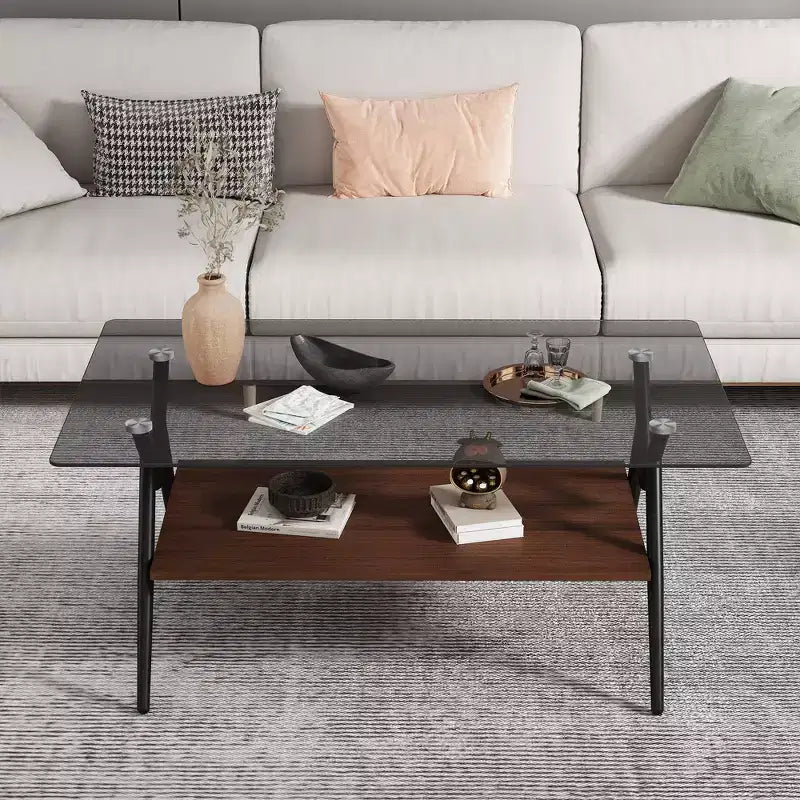 Juego de mesa de centro y mesas auxiliares de 3 piezas, mesa de vidrio templado con capa de MDF, mesas modernas para sala de estar, vidrio gris