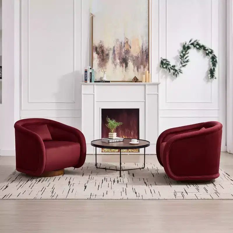 Moderner drehbarer Trompetensessel aus Gummibaumholz und Stoff, 30