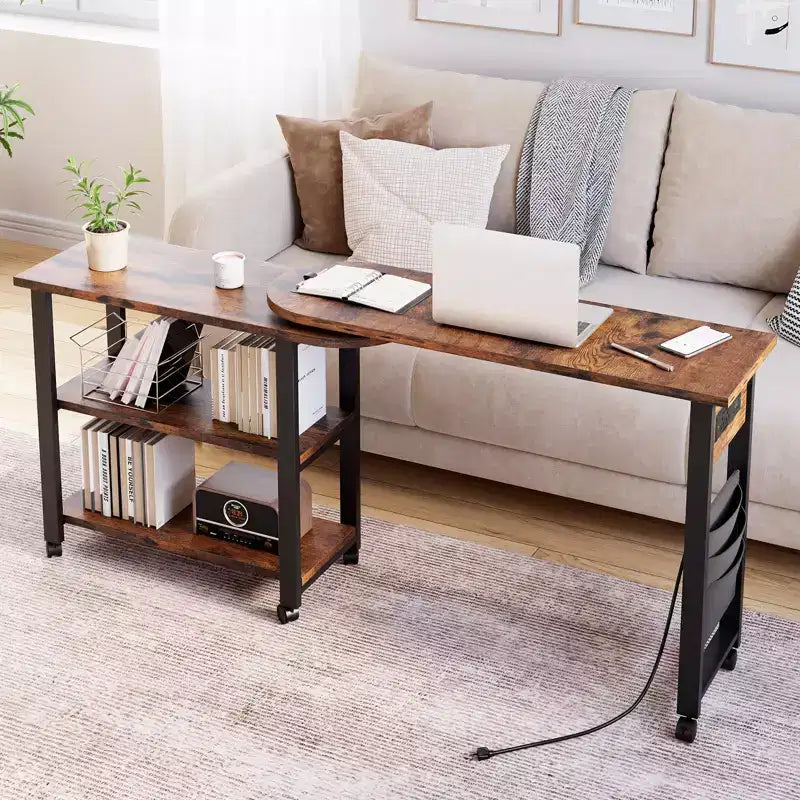 Mesa auxiliar giratoria, mesa de extremo con rotación libre de 360, mesa giratoria para sofá con bolsa de almacenamiento, 6 ruedas giratorias con frenos