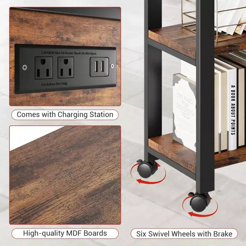 Mesa auxiliar giratoria, mesa de extremo con rotación libre de 360, mesa giratoria para sofá con bolsa de almacenamiento, 6 ruedas giratorias con frenos
