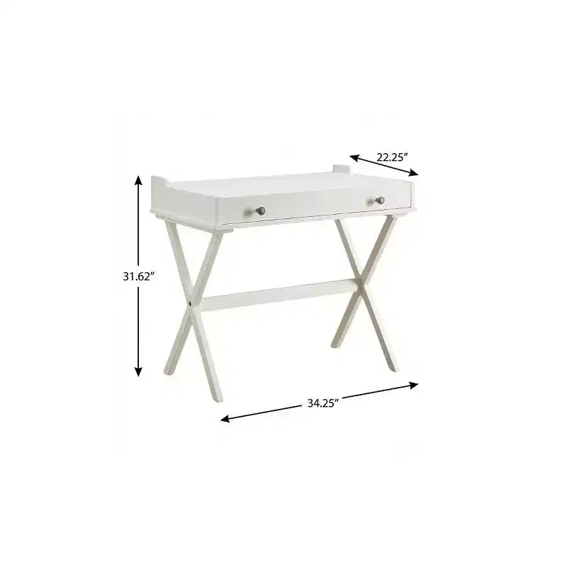 Bureau blanc vieilli en bois avec plateau rabattable de 34