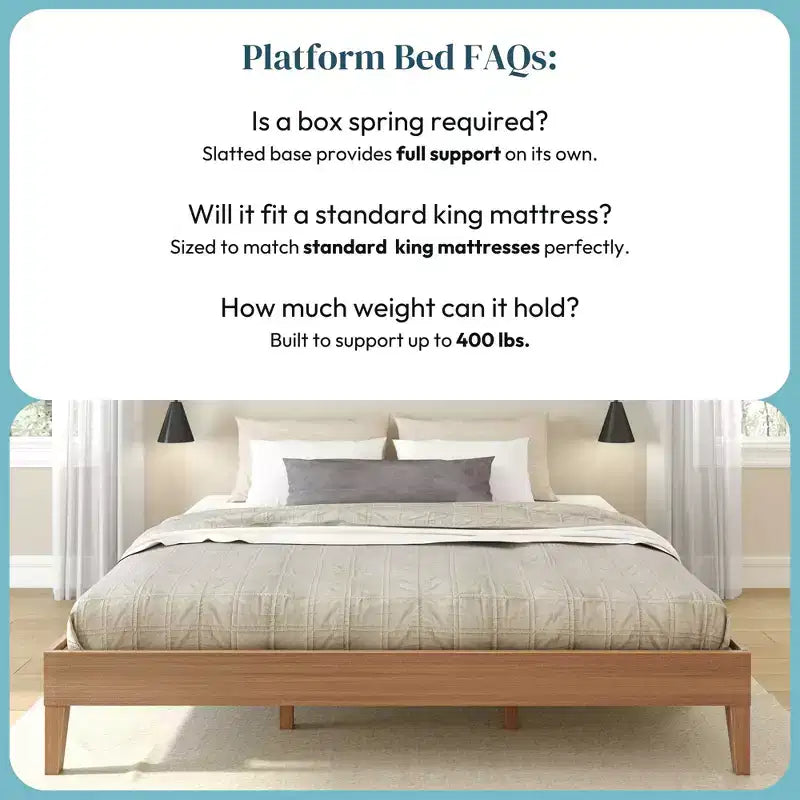 Cadre de lit King, lit plateforme en bois