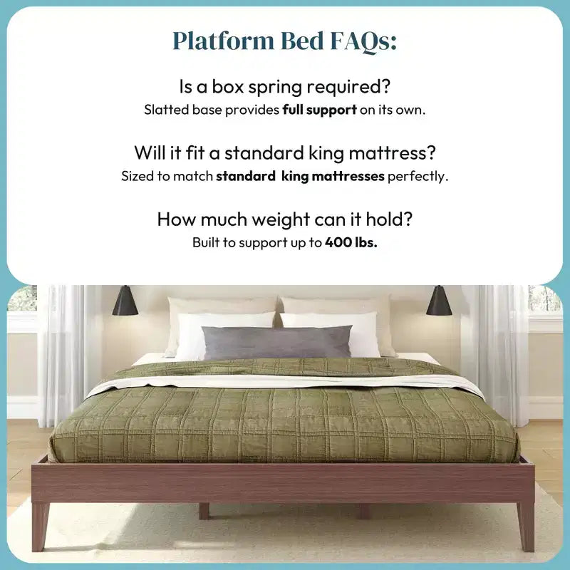 Cadre de lit King, lit plateforme en bois