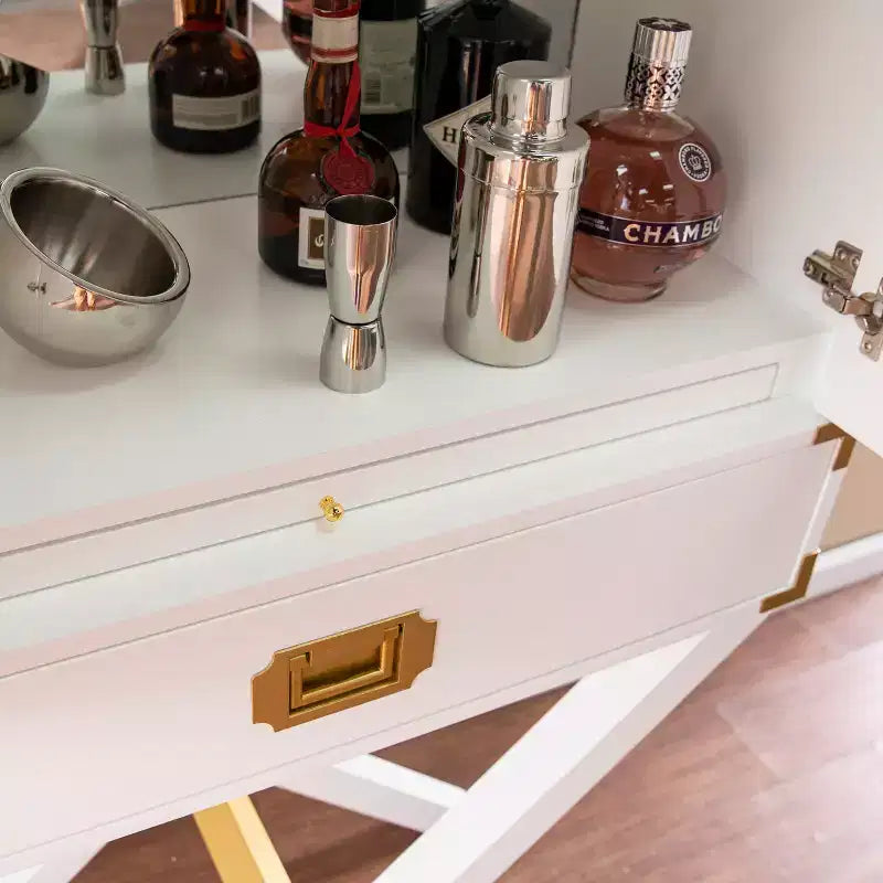 Meuble bar haut avec rangement - blanc